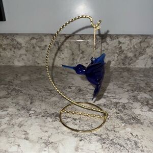 Vintage decorative hanging hummingbird figurine made from hand-blown glass